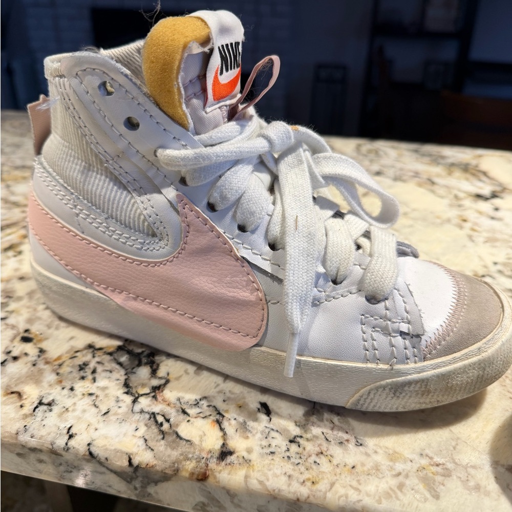 Nike Kids High-Top Sneakers - White and Pink